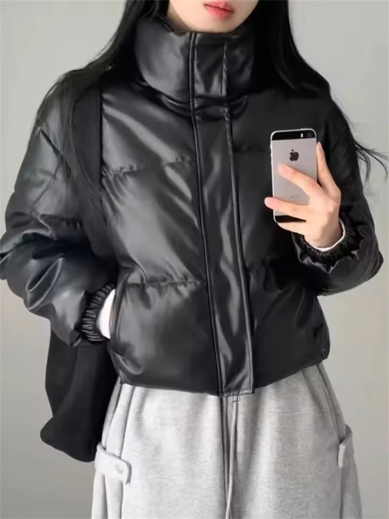 Samantha Faux Leather Puffer Jacket - Women's Fall and Winter Outerwear - Image 5