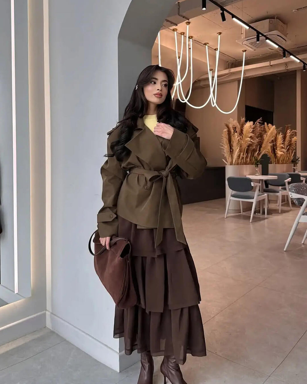 Sandy Lace Up Short Trench Coat - Women's Fall and Winter Outerwear - Image 3