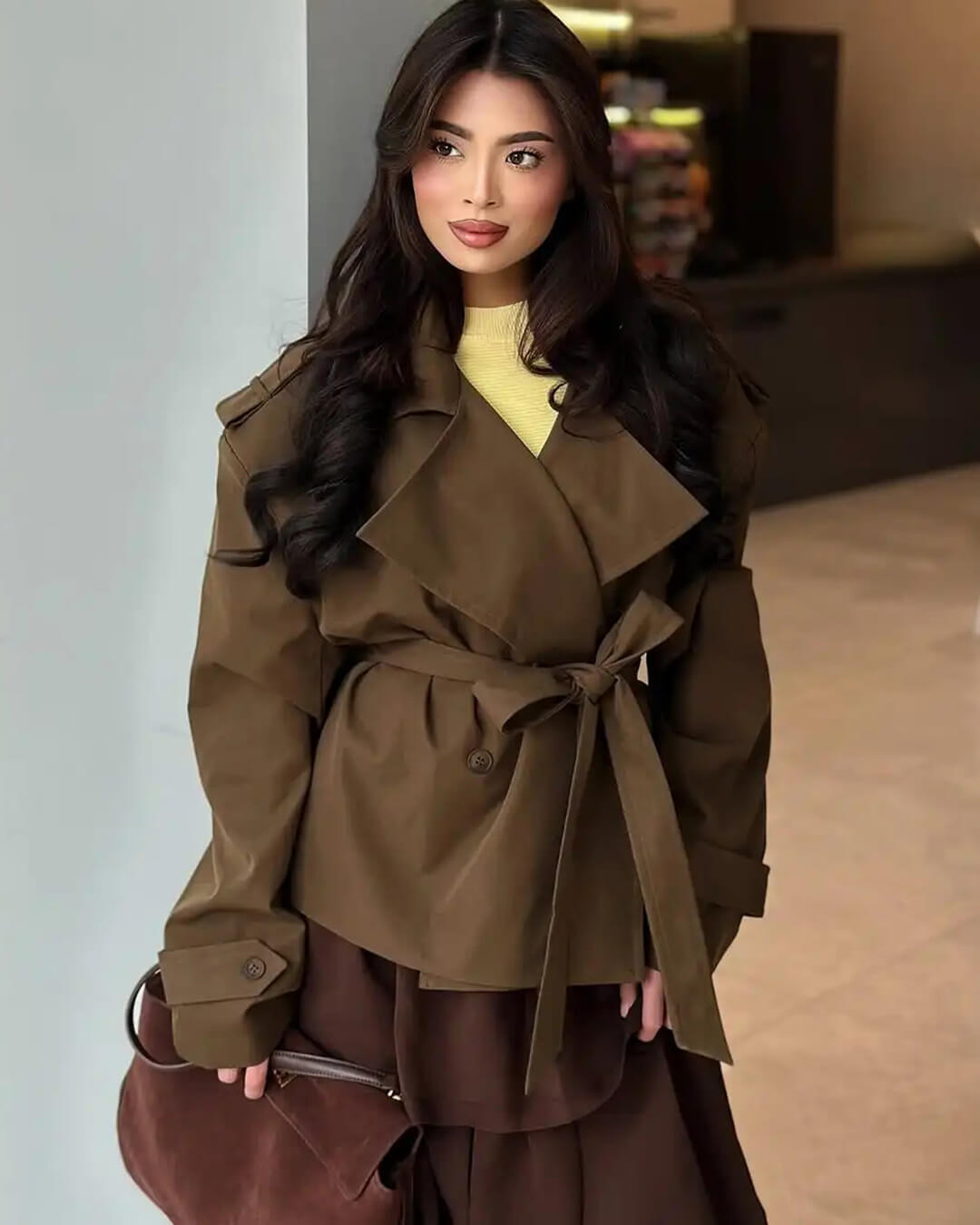Sandy Lace Up Short Trench Coat - Women's Fall and Winter Outerwear