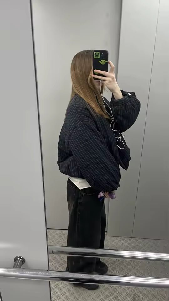 Selena Striped Stand Collar Jacket - Women's Fall and Winter Outerwear - Image 5
