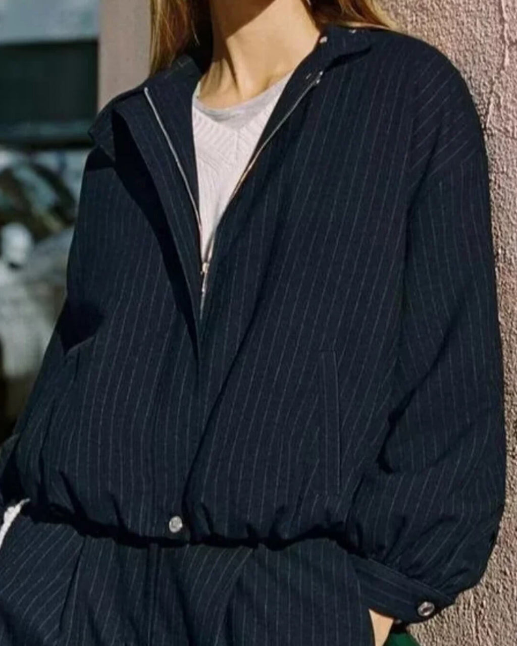 Selena Striped Stand Collar Jacket - Women's Fall and Winter Outerwear - Image 3