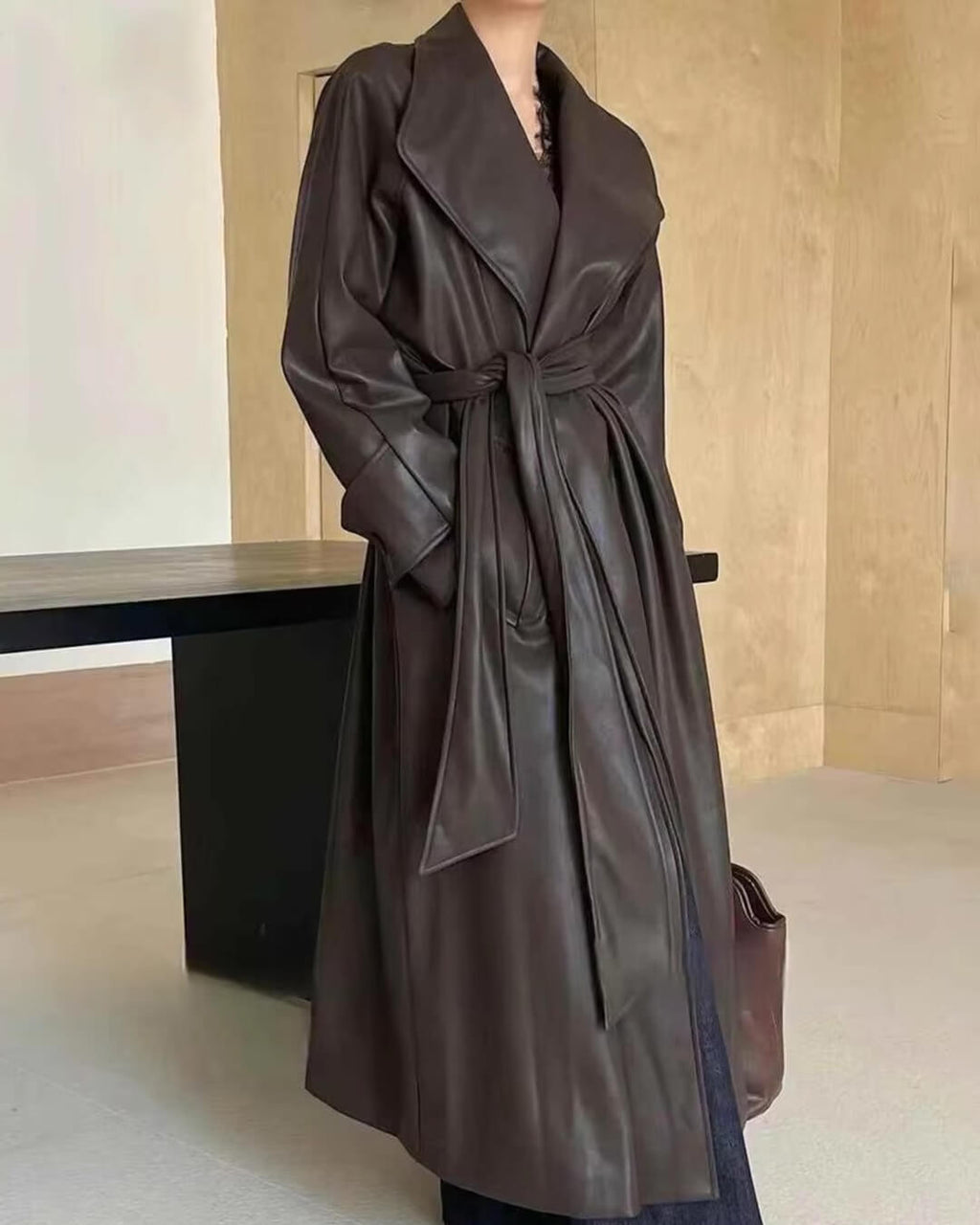 Shiela Faux Leather Maxi Trench Coat - Women's Fall and Winter Outerwear - Image 6