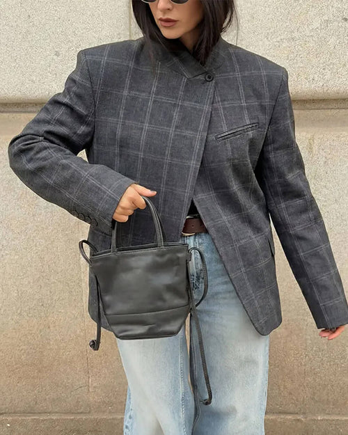 Aerona Plaid Stand Collar Blazer - Women's Fall and Winter Outerwear