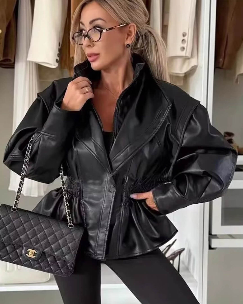 Stephanie Leather Jacket - Women's Fall and Winter Outerwear - Image 3
