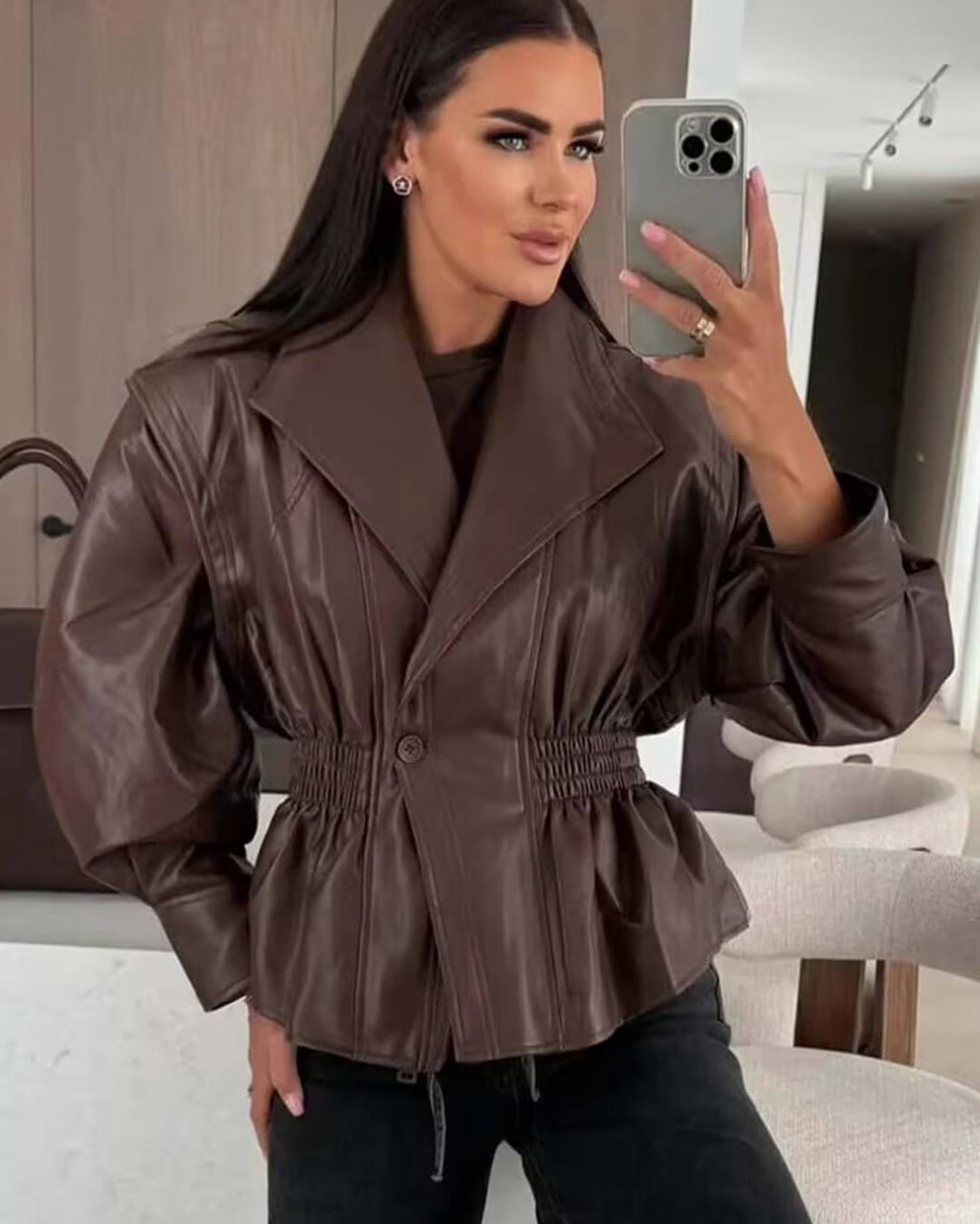 Stephanie Leather Jacket - Women's Fall and Winter Outerwear - Image 8