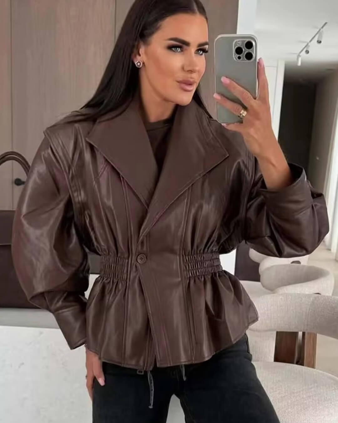 Stephanie Leather Jacket - Women's Fall and Winter Outerwear - Image 8