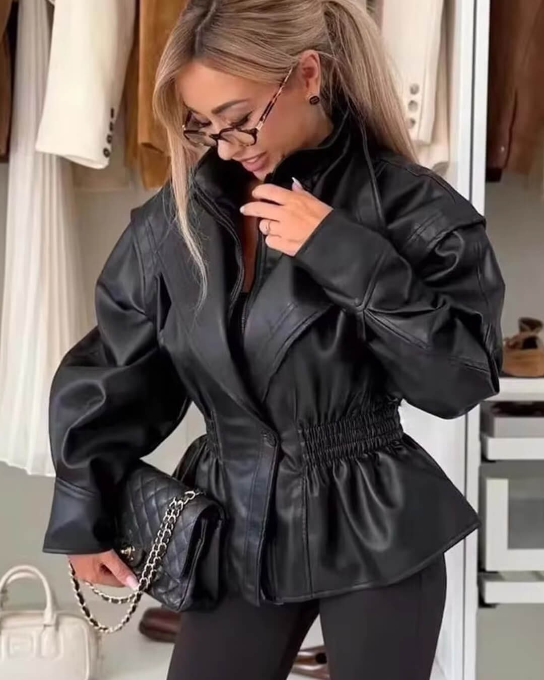 Stephanie Leather Jacket - Women's Fall and Winter Outerwear - Image 4