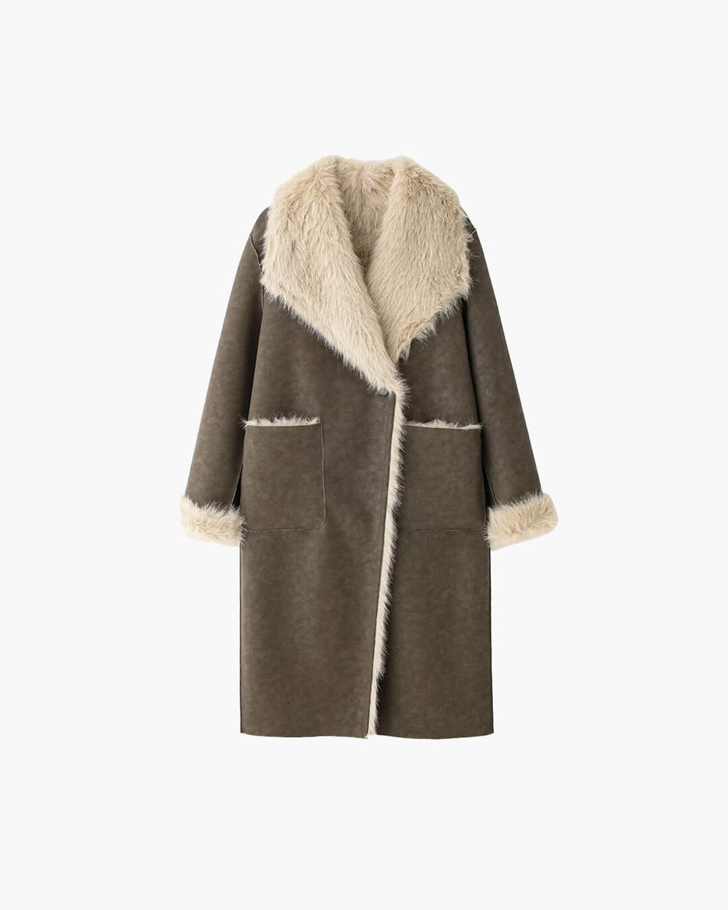 Sydney Faux Fur Suede Long Coat - Women's Fall and Winter Outerwear