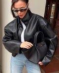 Zip Zip Up Leather Jacket - Women's Fall and Winter Outerwear