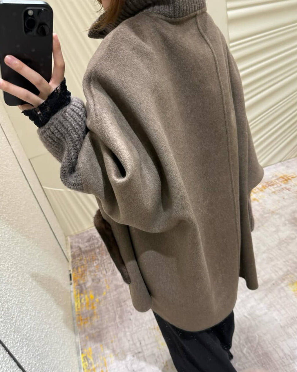 Terry Turtleneck Faux Fur Knit Coat - Women's Fall and Winter Outerwear - Image 2