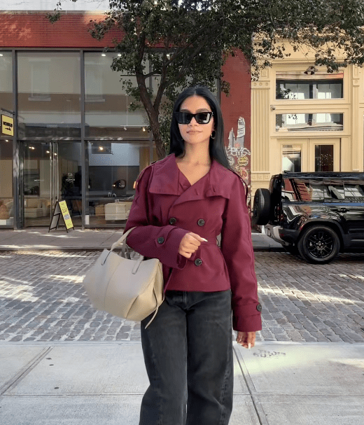 Thea Belted Short Trench Coat for Women - Double Breasted Cropped Jacket - Image 6