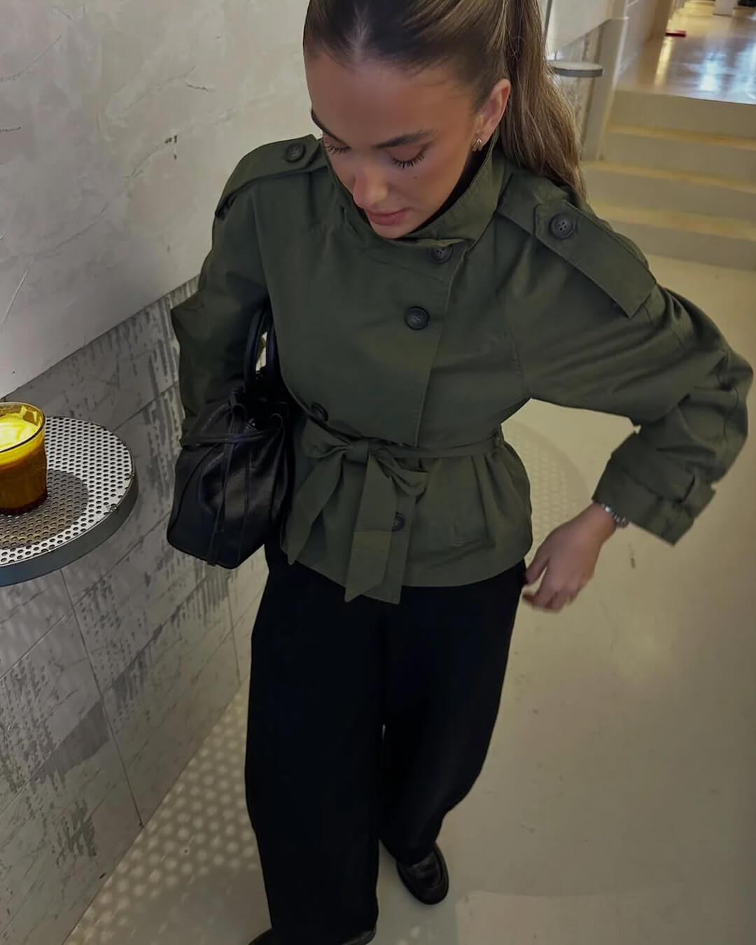 Thea Belted Short Trench Coat for Women - Double Breasted Cropped Jacket - Image 10