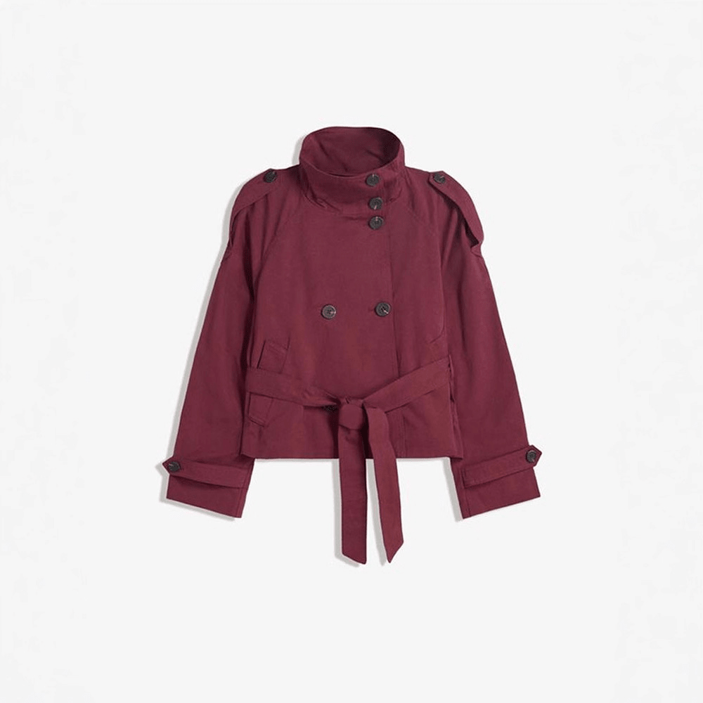 Thea Belted Short Trench Coat for Women - Double Breasted Cropped Jacket - Image 5