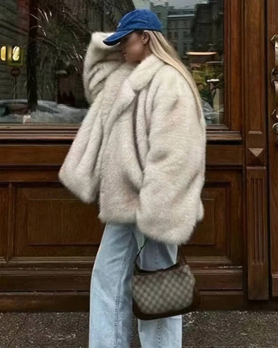 Tilda Faux Fur Coat - Cozy Statement Winter Coat, Brown or Beige - Image 5