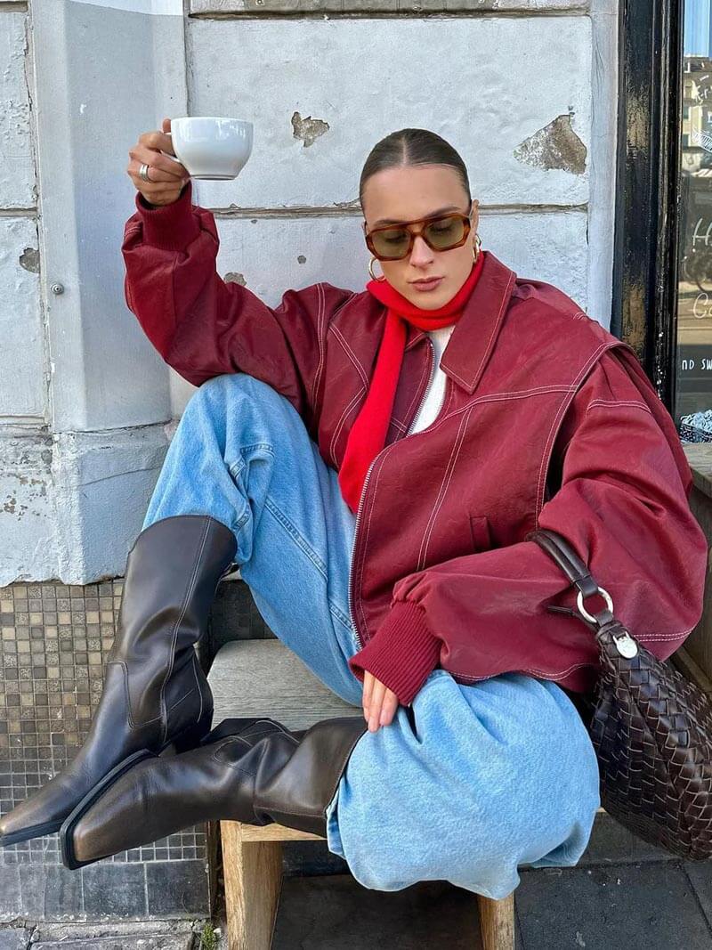 Tina Bomber Jacket - Vintage-Inspired Glossy Finish - Image 3