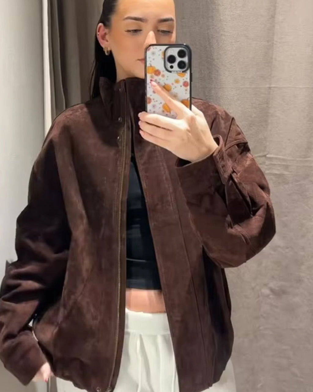 Viona Stand Collar Suede Jacket - Women's Fall and Winter Outerwear - Image 5