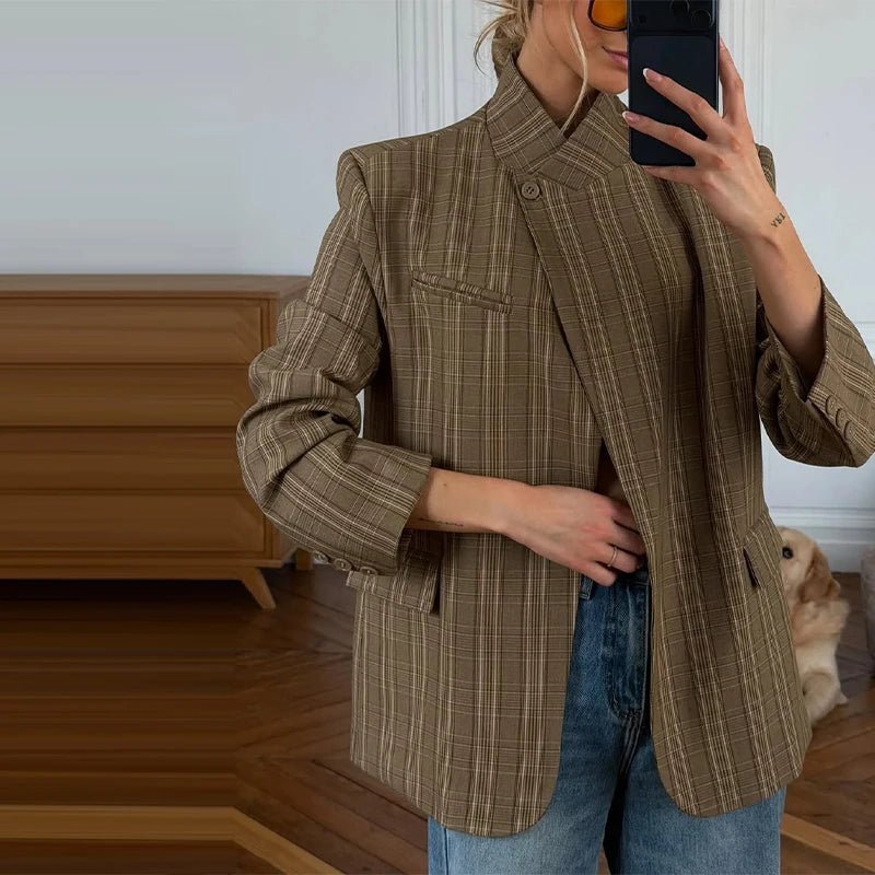 Willow Stand Collar Striped Suit Jacket - Women's Fall and Winter Outerwear - Image 6
