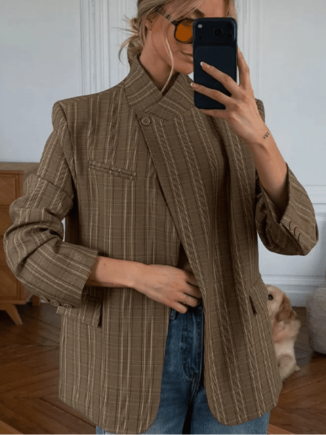 Willow Stand Collar Striped Suit Jacket - Women's Fall and Winter Outerwear