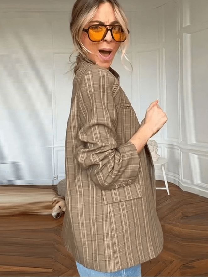 Willow Stand Collar Striped Suit Jacket - Women's Fall and Winter Outerwear - Image 4