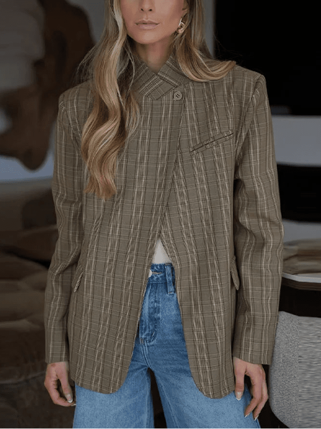 Willow Stand Collar Striped Suit Jacket - Women's Fall and Winter Outerwear - Image 2