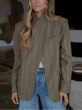 Willow Stand Collar Striped Suit Jacket - Women's Fall and Winter Outerwear - Image 2