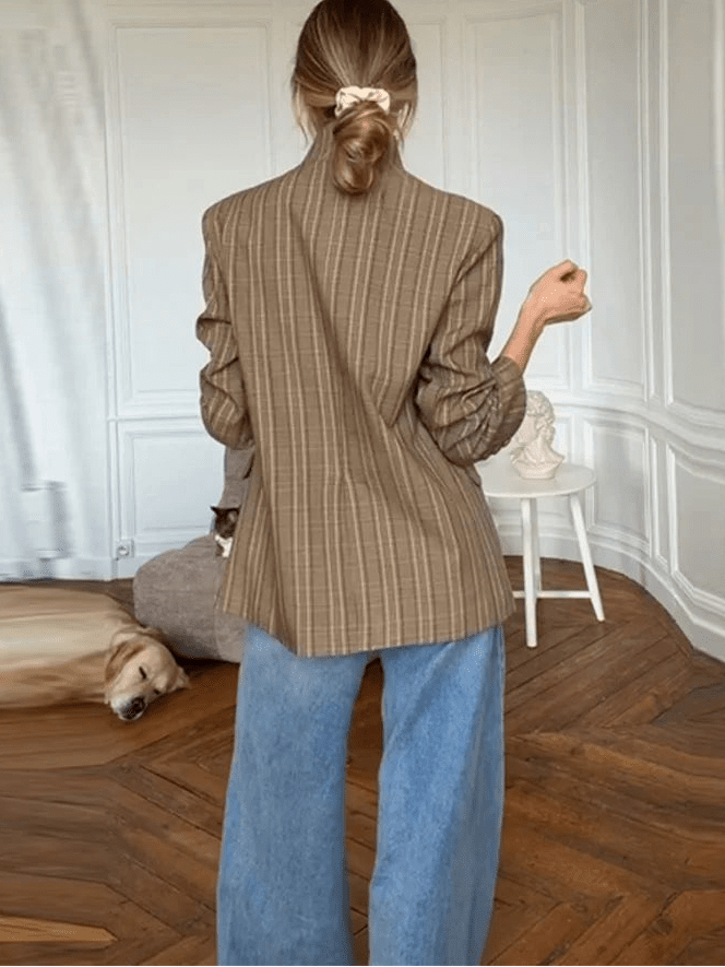 Willow Stand Collar Striped Suit Jacket - Women's Fall and Winter Outerwear - Image 3