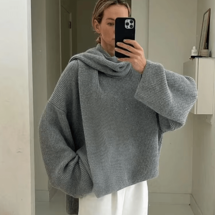 Xia Loose Knit Pullover with Scarf - Women's Fall and Winter Outerwear