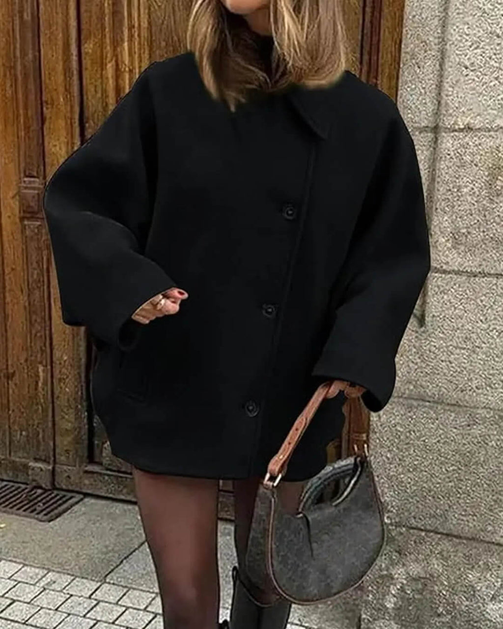 Yalena Collared Loose Coat - Women's Fall and Winter Outerwear - Image 5