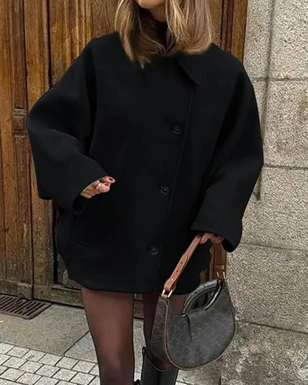 Yalena Collared Loose Coat - Women's Fall and Winter Outerwear - Image 5