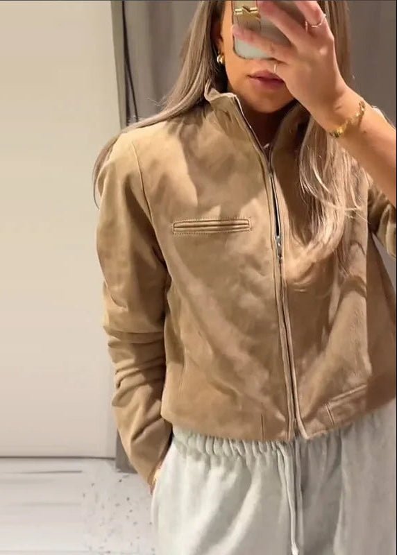 Yza Suede Cropped Bomber Jacket - Women's Fall and Winter Outerwear - Image 5