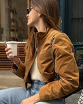 Yza Suede Cropped Bomber Jacket - Women's Fall and Winter Outerwear - Image 2