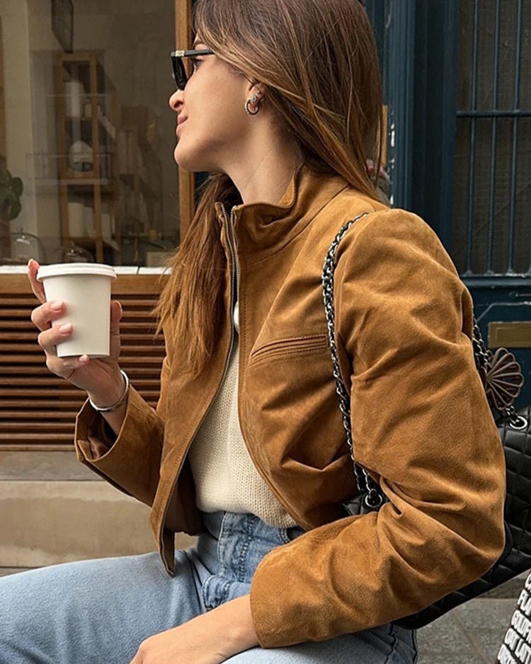 Yza Suede Cropped Bomber Jacket - Women's Fall and Winter Outerwear - Image 2