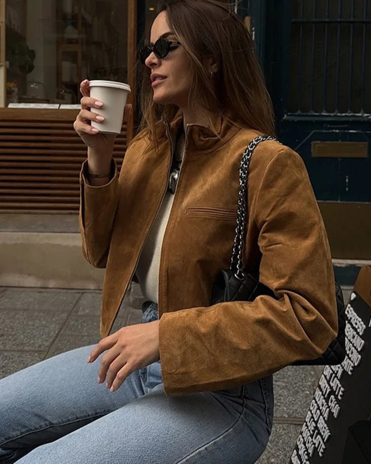 Yza Suede Cropped Bomber Jacket - Women's Fall and Winter Outerwear