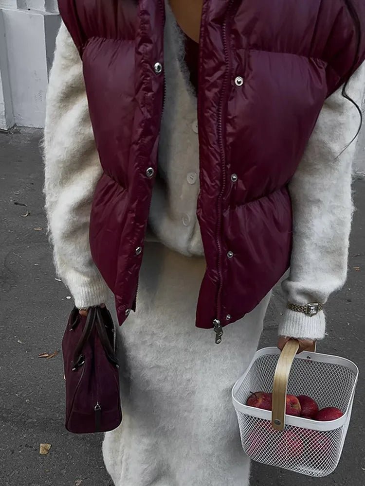 Zarina Stand Collar Puffer Vest Coat - Women's Fall and Winter Outerwear - Image 7