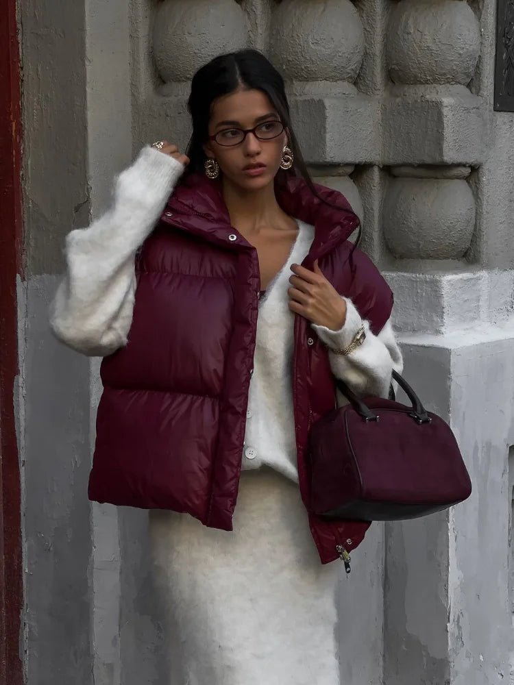 Zarina Stand Collar Puffer Vest Coat - Women's Fall and Winter Outerwear - Image 3