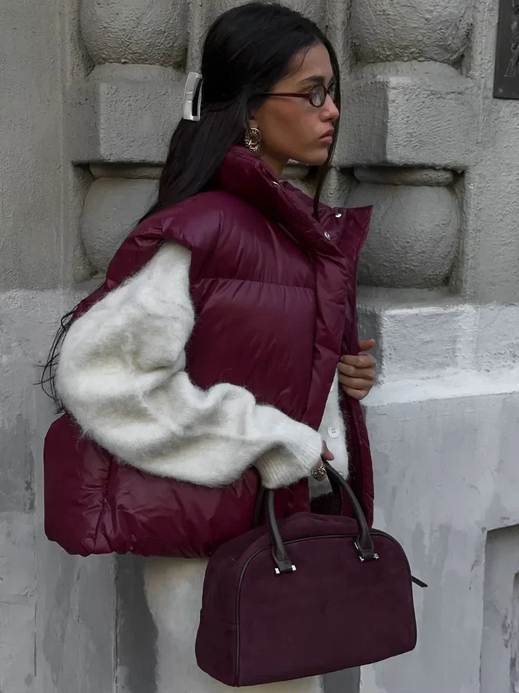 Zarina Stand Collar Puffer Vest Coat - Women's Fall and Winter Outerwear - Image 4