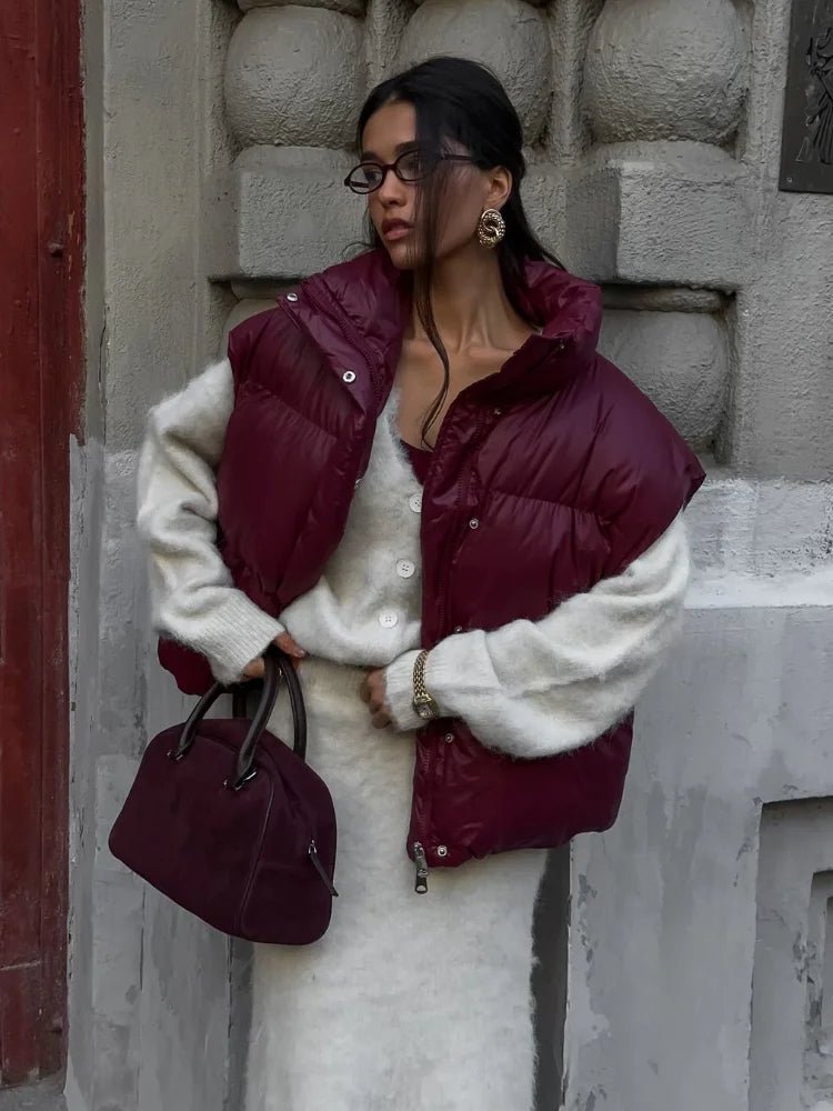 Zarina Stand Collar Puffer Vest Coat - Women's Fall and Winter Outerwear