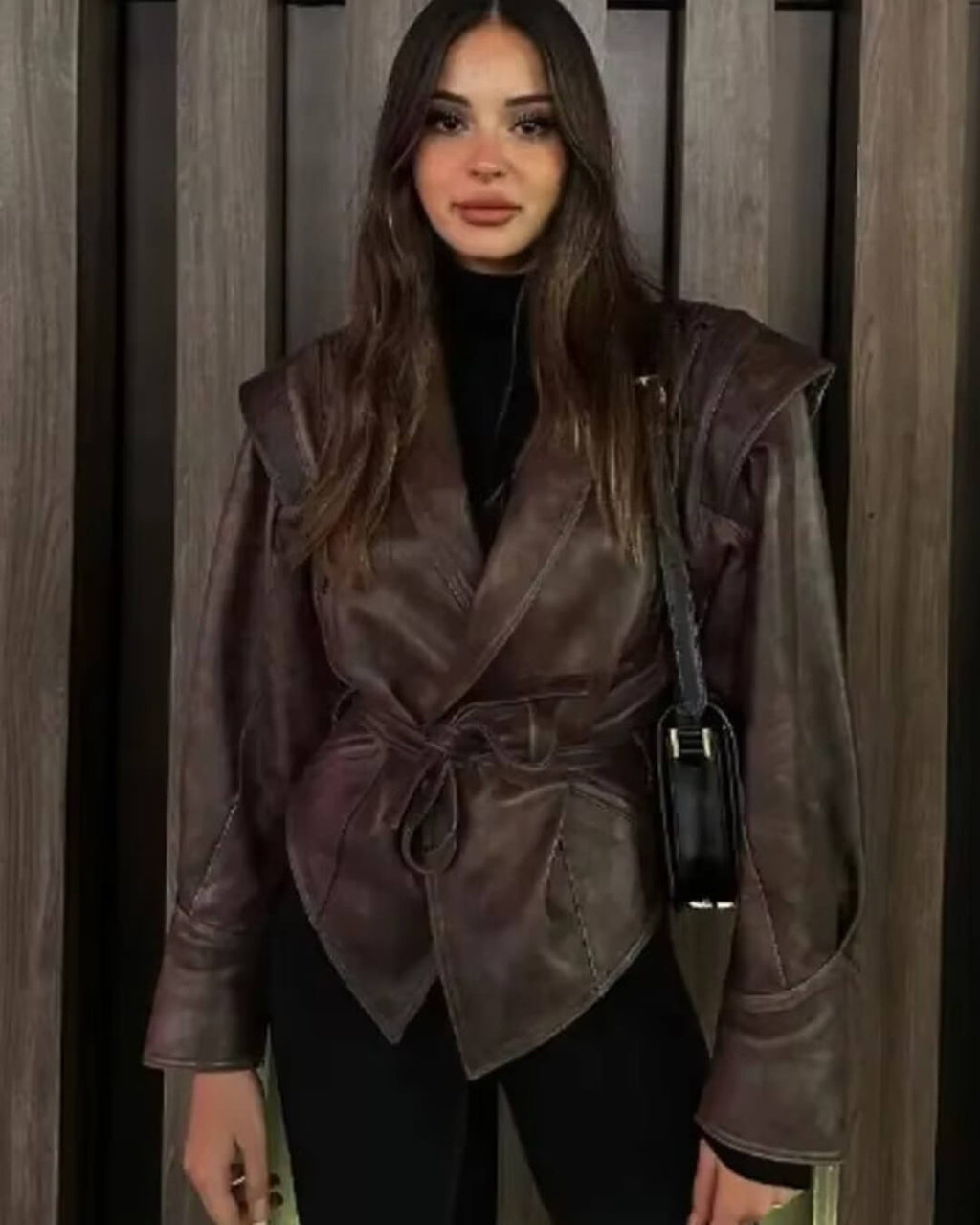 Zyra Biker Leather Jacket - Women's Fall and Winter Outerwear - Image 4
