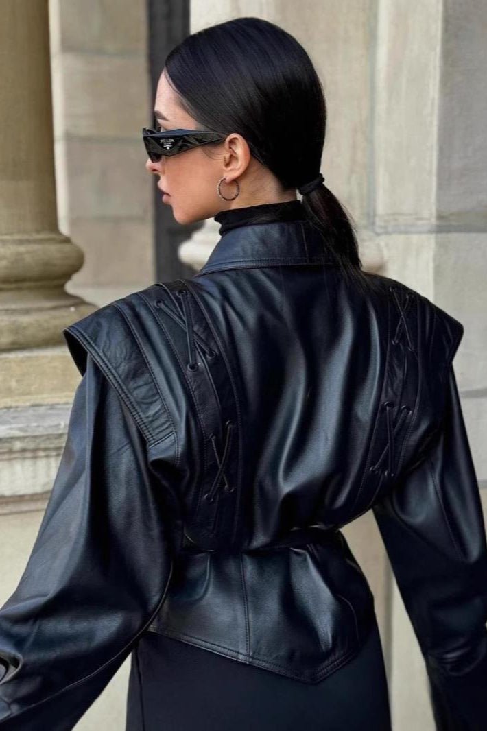 Zyra Biker Leather Jacket - Women's Fall and Winter Outerwear - Image 12