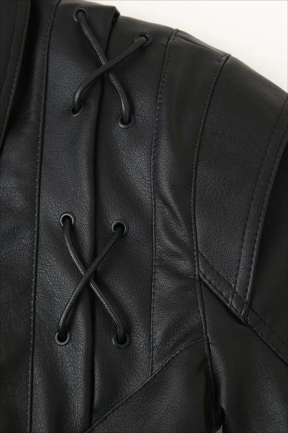 Zyra Biker Leather Jacket - Women's Fall and Winter Outerwear - Image 11