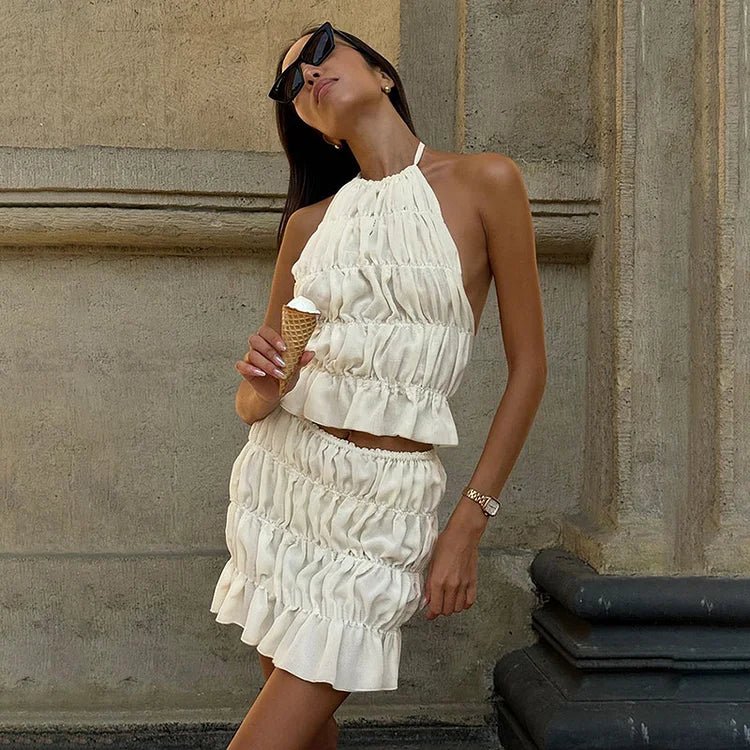 Carla Pleated Backless Two-Piece Set - Women's One-Piece Outfit