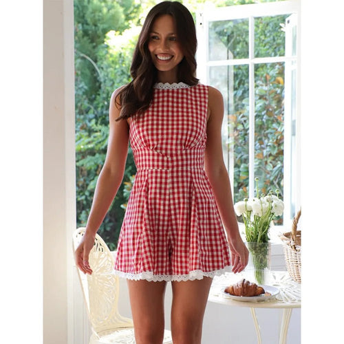 Angelina Plaid Sleeveless Wide Leg Romper - Women's One-Piece Outfit