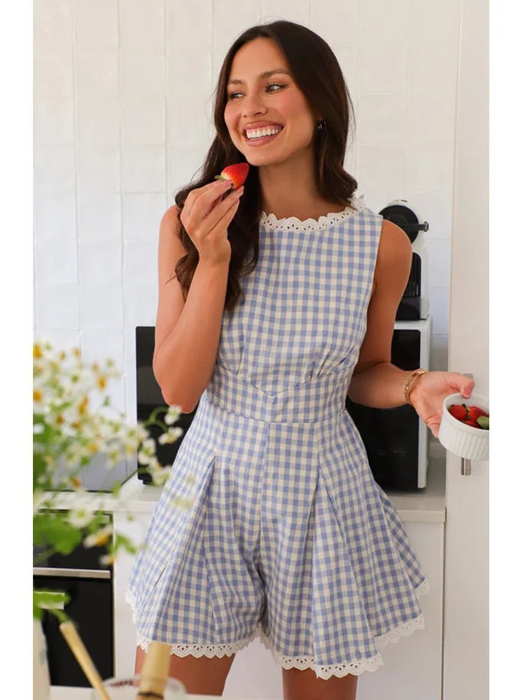 Angelina Plaid Sleeveless Wide Leg Romper - Women's One-Piece Outfit - Image 5