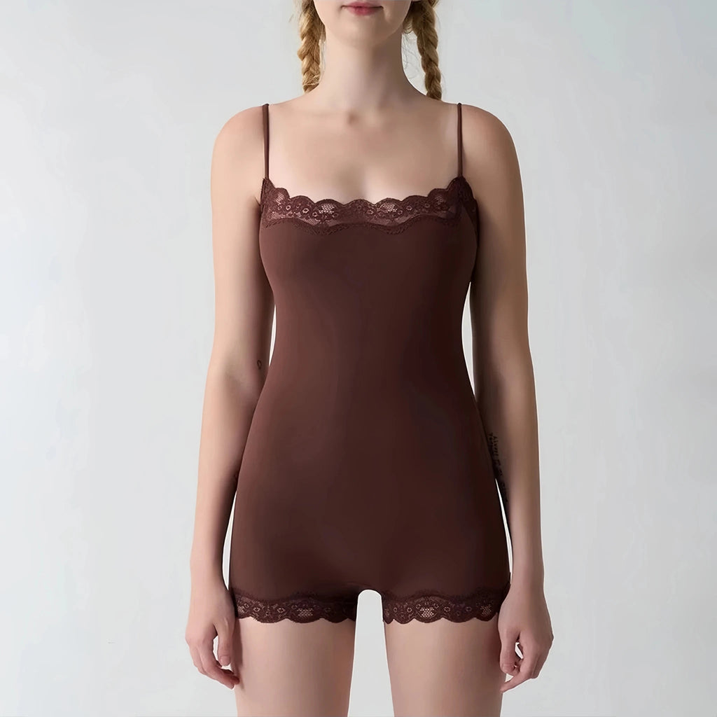 Camille Lace Trim Strap Romper - Women's One-Piece Outfit - Image 7