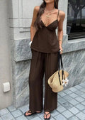 Odette Deep V-Neck Cami Wide Leg Pants Set - Women's One-Piece Outfit