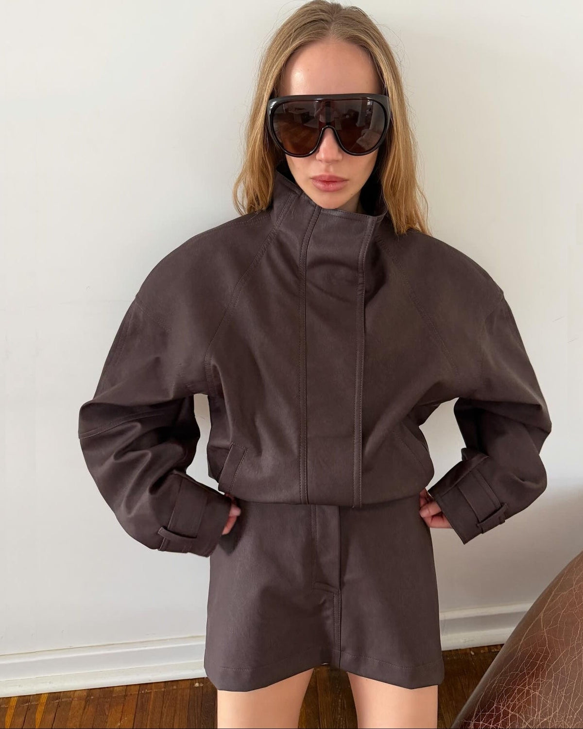 Lara Suede Cropped Coat & Mini Skirt Set - Women's Coordinated Two-Piece Outfit - Image 13