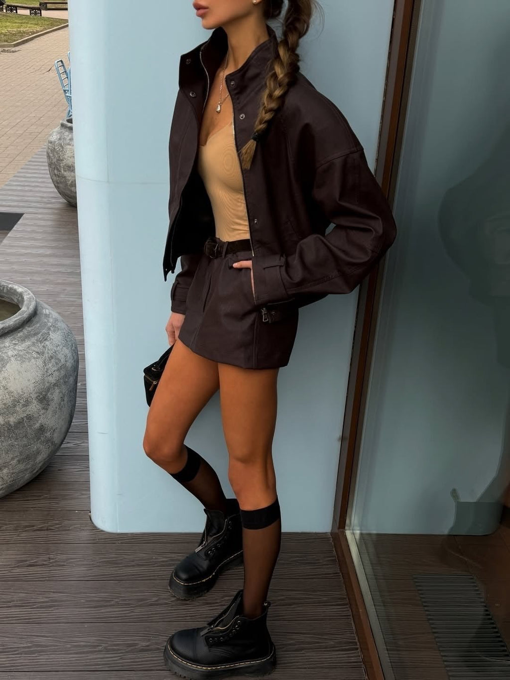 Lara Suede Cropped Coat & Mini Skirt Set - Women's Coordinated Two-Piece Outfit - Image 15