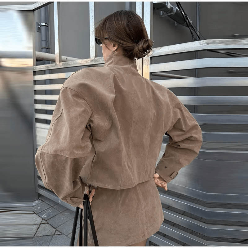 Lara Suede Cropped Coat & Mini Skirt Set - Women's Coordinated Two-Piece Outfit - Image 8