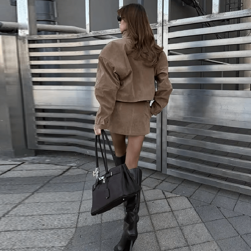 Lara Suede Cropped Coat & Mini Skirt Set - Women's Coordinated Two-Piece Outfit - Image 6