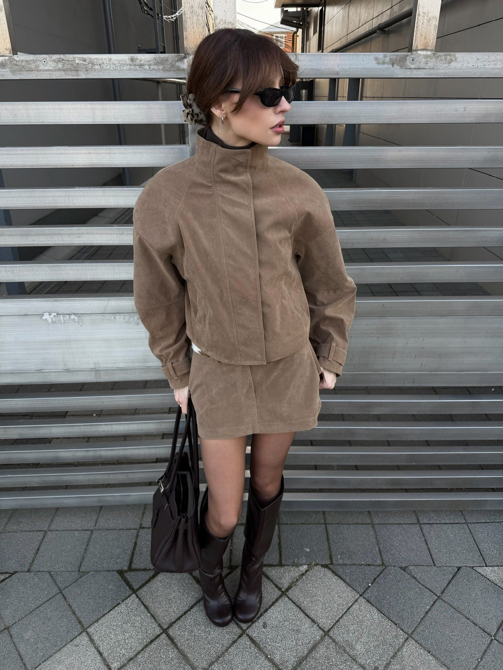 Lara Suede Cropped Coat & Mini Skirt Set - Women's Coordinated Two-Piece Outfit - Image 5